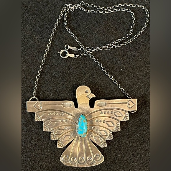 THUNDERBIRD STERLING SILVER NECKLACE - NATIVE AMERICAN MADE - Picture 8 of 11